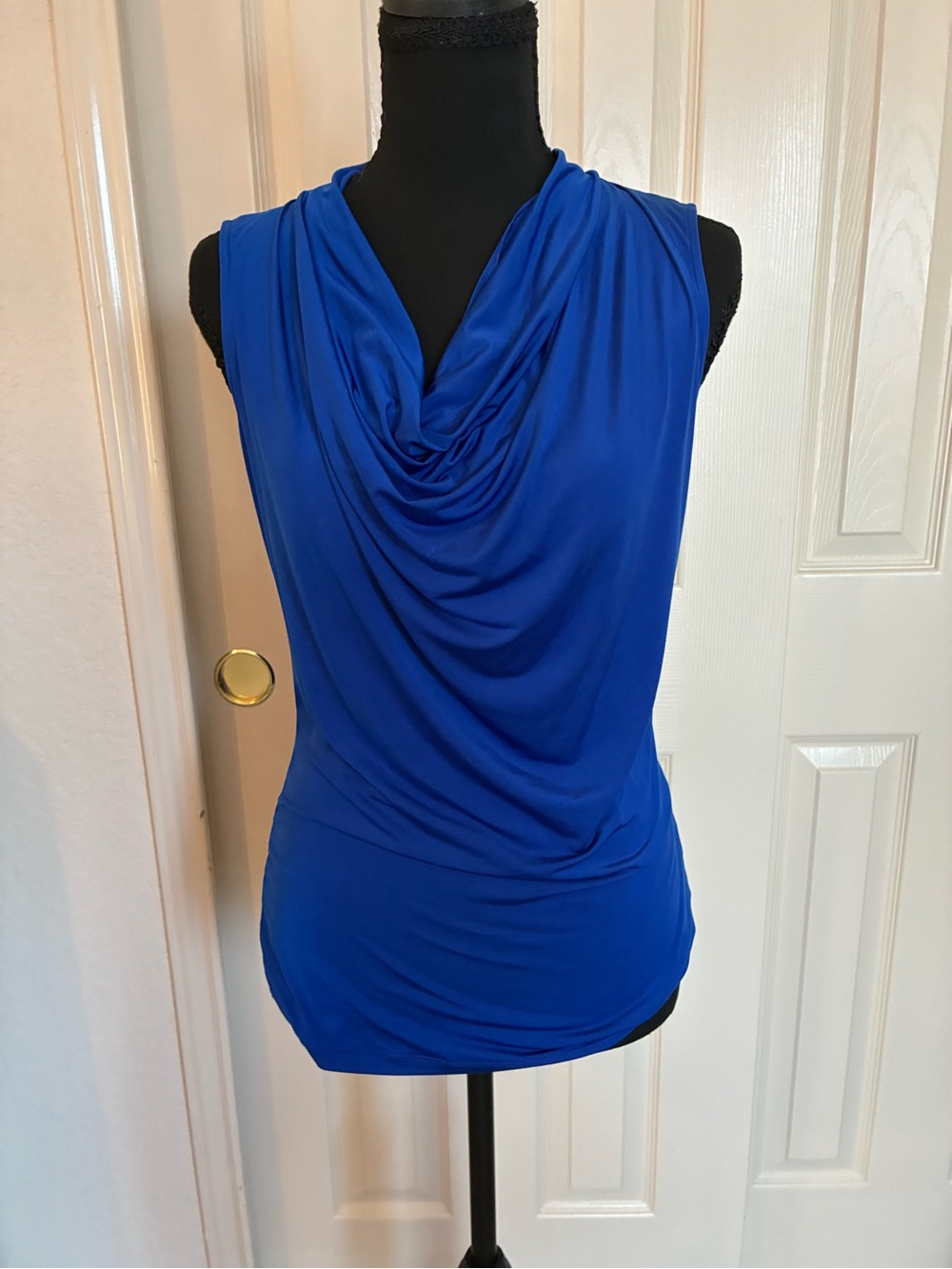 Vintage Draped Cowl Neck Sleeveless Top - Royal Blue